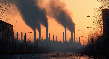 Obraz premium Sky Filled with Carbon Smoke from Industrial Factory.