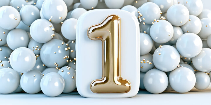 1 year celebration banner template. Creative 3d background wallpaper for web page, congratulation backdrop, copy space