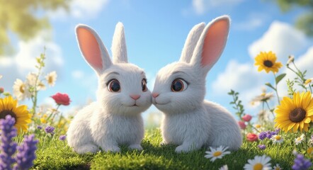 Obraz premium My Bunnies on the Green Island: Peace in Nature.