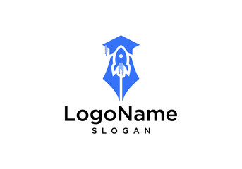 graduation cap logo vector with rocket