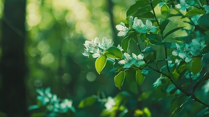 Obraz premium Delicate White Flowers Blossoming in Lush Green Forest Setting