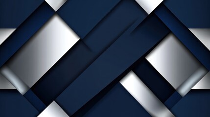 Fototapeta premium Abstract geometric navy blue and silver intersecting shapes background.