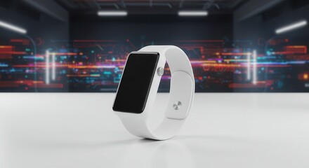 Obraz premium Sleek smartwatch design in futuristic setting with digital display