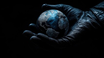 Artistic Representation of Earth in a Gloved Hand