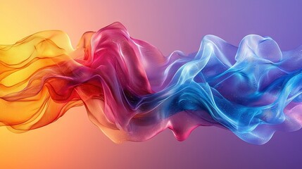 Fototapeta premium A vivid scene featuring a multicolored wave of smoke against a backdrop of purple, yellow, pink, and blue, with the wave of smoke appearing in shades of red, orange,