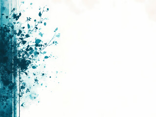 Obraz premium Teal watercolor painting of stylized branches and leaves on a white background. A serene and minimalist design.