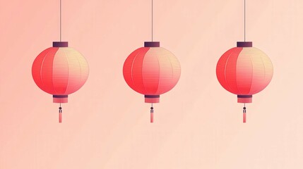 Obraz premium Traditional Chinese lantern set in red and pink tones with clean vector art style, festive and minimalistic,