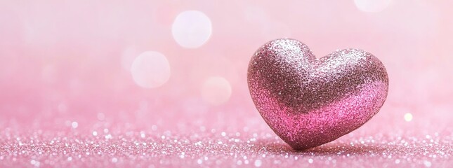 Fototapeta premium Panorama Heart-shaped glitter and bokeh light on pink sweet background color