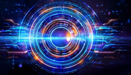 Cybernetic Core: Abstract digital art depicting a glowing futuristic interface, swirling with vibrant blue and orange hues.  Perfect for tech, AI, and innovation themes. 