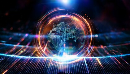 Global Network: A glowing orb representing the Earth is enveloped in a vibrant, pulsing light, signifying the interconnectedness and dynamism of our global network.  