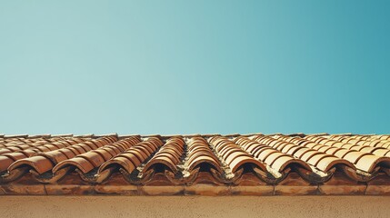 Traditional Terracotta Roof with Bright Blue Sky Background