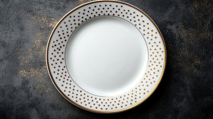 Empty Round White Plate with Elegant Golden Pattern
