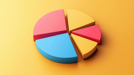 Fototapeta premium Colorful 3D Pie Chart Representing Data Segments on Yellow Background