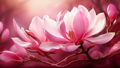 Pink magnolia flower on a pink background.