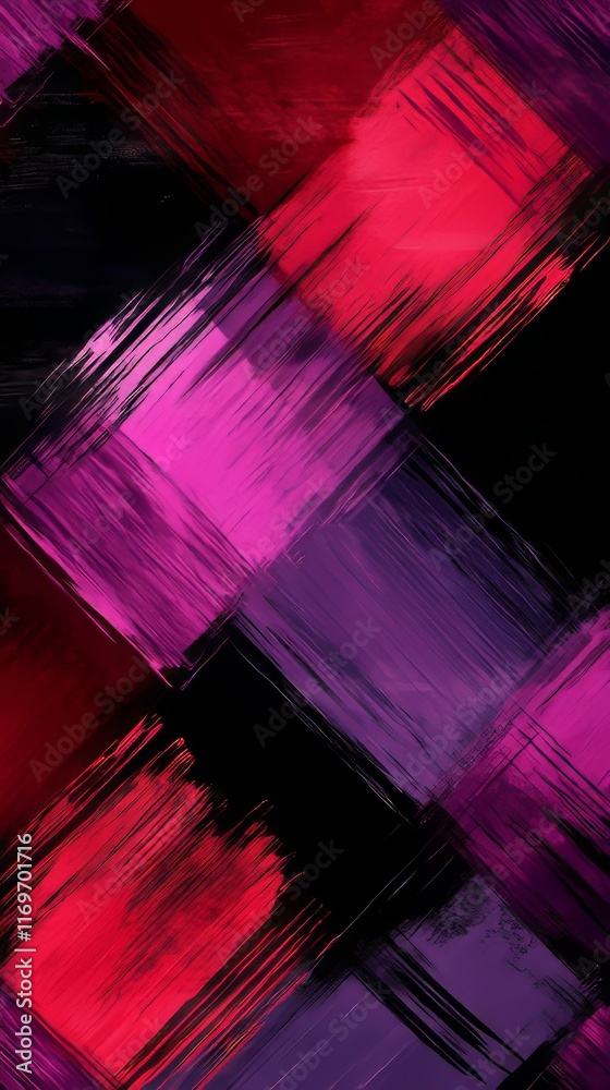 Poster A futuristic abstract design made of neon pink and purple digital squares showcases a bold, vibrant artistic concept with a dynamic, modern emphasis.