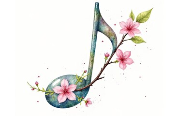 Creative design of a musical note intertwined with cherry blossom flowers