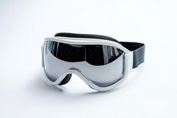 Protective snow goggles resting on a white background, ideal for skiing and snowboarding