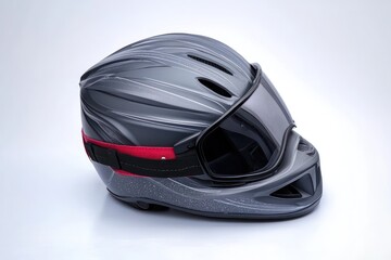Protective winter helmet resting on a white background, ideal for winter sports and adventures