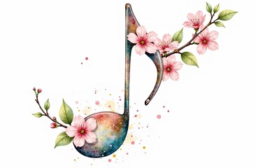 Creative music note design featuring colorful flowers and artistic elements