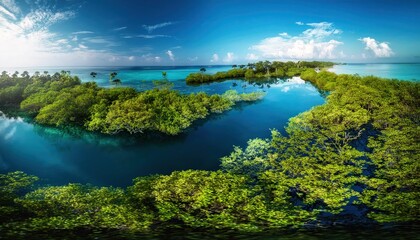 Obraz premium Tropical Mangroves and Blue Lagoons: A Stunning Tribute to Wetland Biodiversity