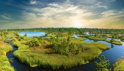 Obraz premium Sustainable Swamp Landscape Showcasing Wetland Ecosystem Benefits