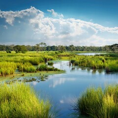 Lush Green Wetlands: A Scenic Haven of Wildlife and Natural Beauty