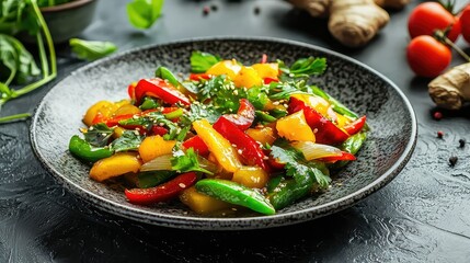 Colorful Vegetable Stir-Fry with Fresh Herbs and Sesame Seeds