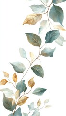 Elegant Green Gold Watercolor Leaf Border