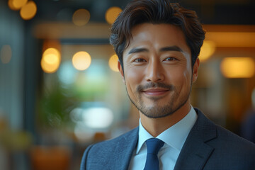 Fototapeta premium smile. Korean male in his company. businessman top one