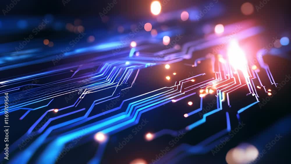 Poster exploring the vibrant world of digital circuits and technology at night