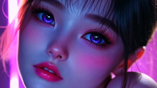 A charming kawaii anime girl with big eyes and vibrant colors, embodying the essence of hyperrealistic art.