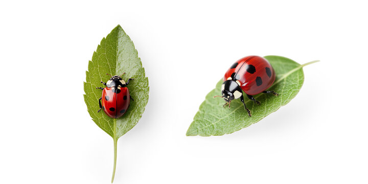 Ladybug on Green Leaf on a Transparent Background