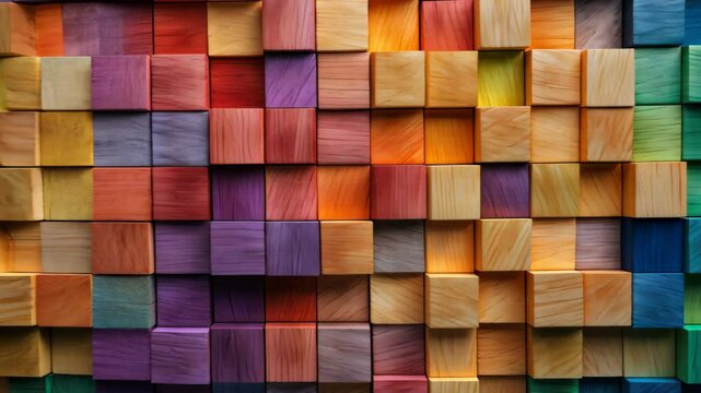 Spectrum of stacked multi-colored wooden blocks, Ai Generated.