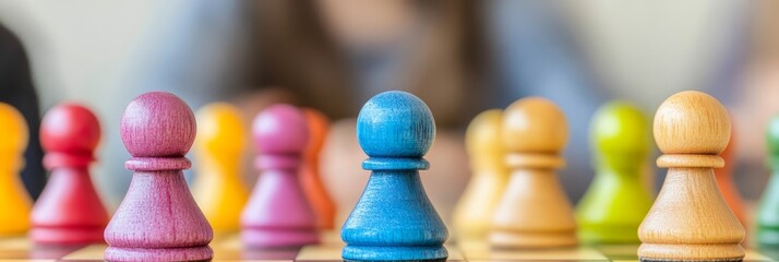Set against a blurred, vibrant backdrop, a central chess piece signifies strategy and focus, with the colorful palette sparking creativity and imagination.