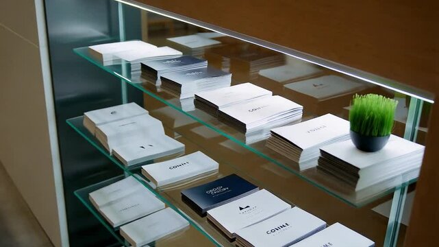 Showcasing a Modern Display of Printed Materials in a Contemporary Setting With Elegant Design Elements
