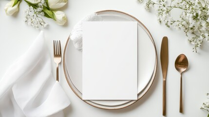 A blank menu card mockup designed for wedding invitations or special events, showcasing a clean and elegant template ideal for customization.