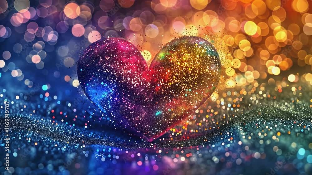 Poster this vibrant heart filled with sparkles and colors glows against a dazzling background for romance.