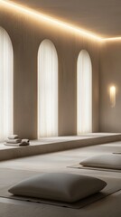 Serene Minimalist Interior with Natural Light and Soft Textures