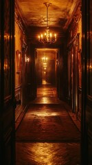 Fototapeta premium Dimly Lit Elegant Hallway with Vintage Charm and Warm Lighting