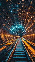 Illuminated Tunnel with Vibrant Lights and Railway Track Depth