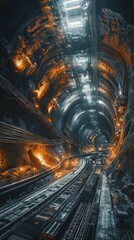 Futuristic Sci-Fi Tunnel with Glowing Lights and Intricate Details