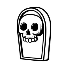 cartoon tombstone with skull isolated drawing line art style sketch classic vintage design illustration