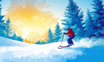 Naklejka premium skiing in the mountains