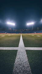 Vast sports stadium under bright floodlights, ready for action