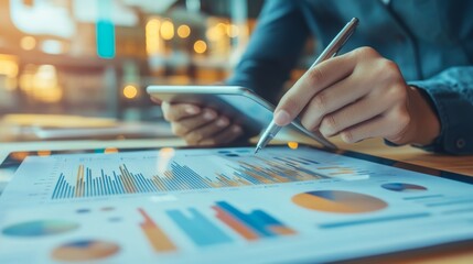 Checklist business performance monitoring concept, Business using tablet online survey filling out check digital form task, online survey question form, target marketing planning with quality control