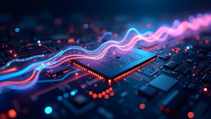 A dynamic visualization of data streams flowing through a digital interface