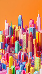 Vivid 3D illustration of a colorful diorama cityscape