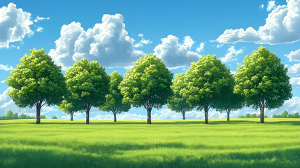 Fototapeta premium Green forest landscape vector illustration with trees on a white background