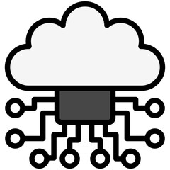 Cloud Circuit lineal flat color icon, use for UI, UX, app and web development, digital or print. for digital industry, education, technology.