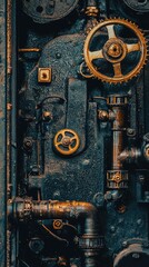 Vintage Industrial Mechanism with Gears and Pipes Close-Up View